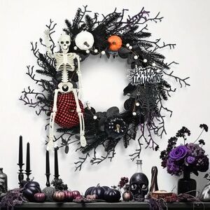 Halloween Skeleton Wreath with Black and Orange Accents